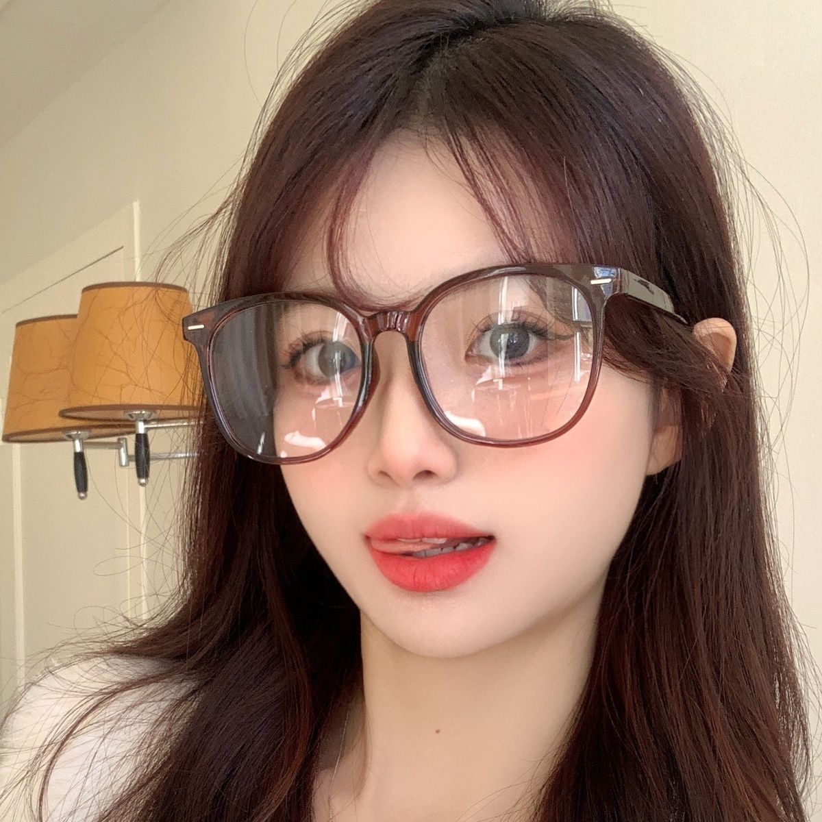 素顏神器黑框眼鏡女近視變色圓框防藍光平光鏡大框大臉顯瘦眼鏡框