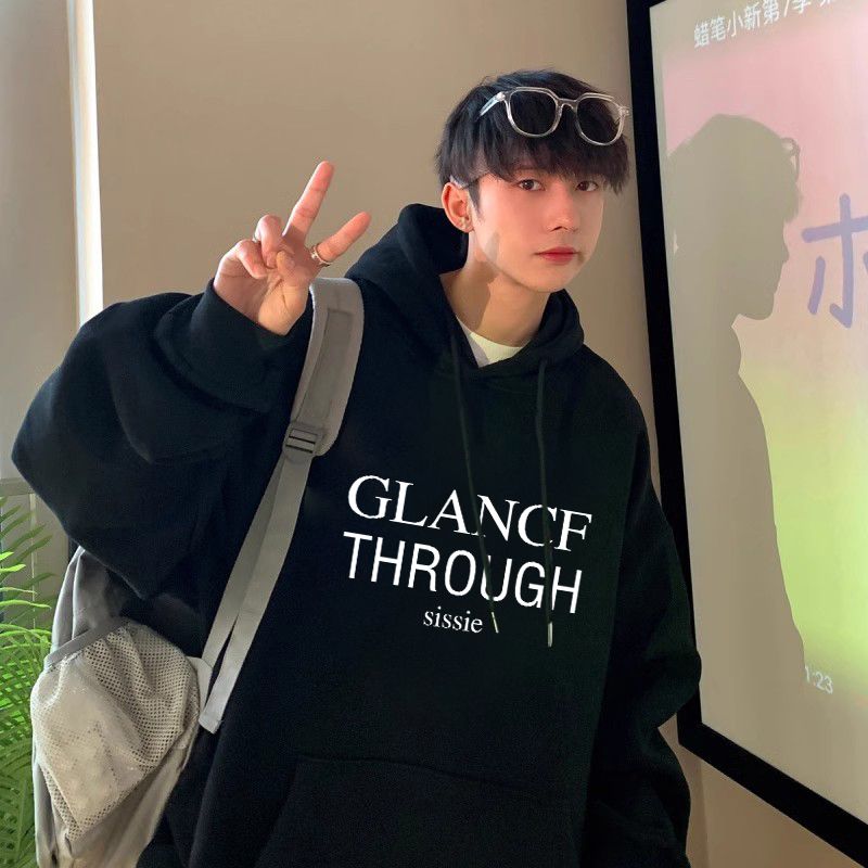 Autumn and winter hooded sweatshirt men's ins trend Hong Kong style student versatile casual loose plus velvet thickened top jacket