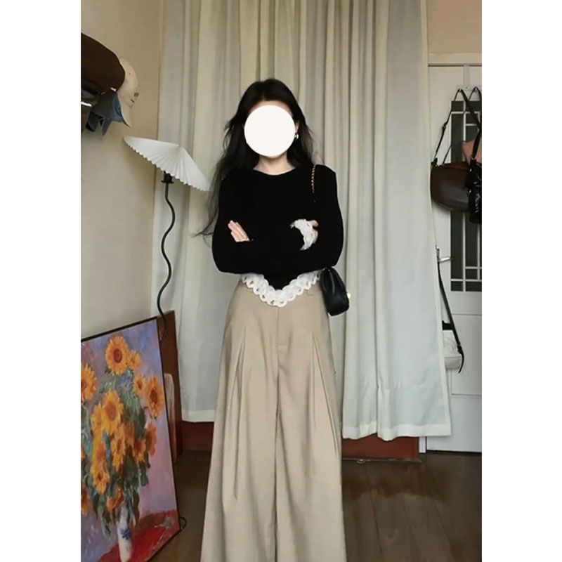 法式花朵邊長袖衫女秋冬季復古高級感修身絕美打底衫上衣