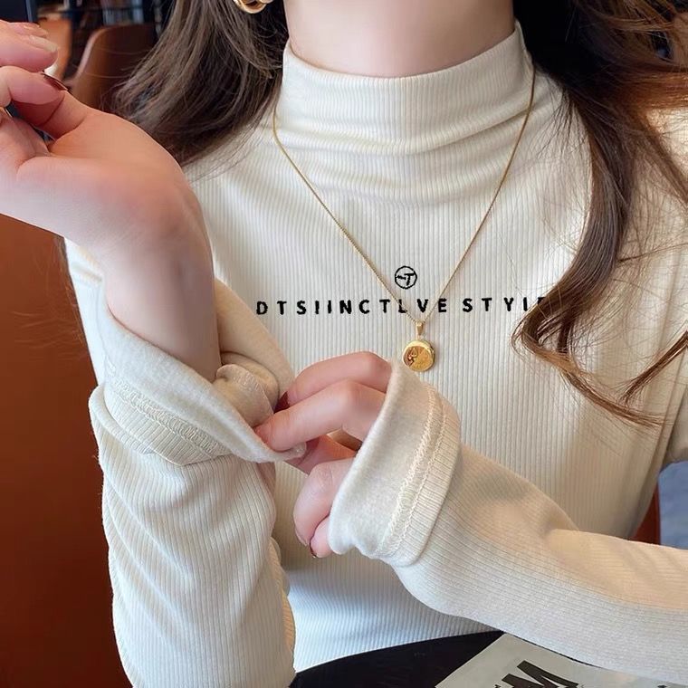 單/兩件新款螺紋德絨半高領打底衫女秋冬長袖t恤洋氣內搭辣妹上衣