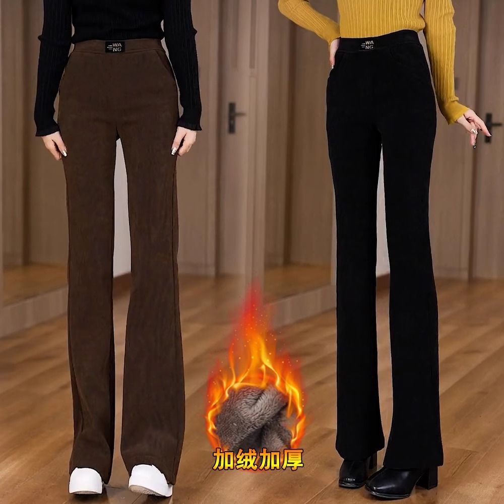 Velvet thickened boot-cut pants for women 2023 autumn and winter new style small high-waist slim and versatile European cotton velvet flared pants