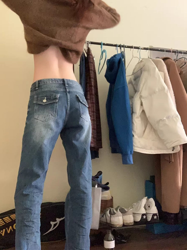 復古辣妹低腰微喇叭牛仔褲女冬季新款直筒修身顯瘦闊腿拖地褲子潮