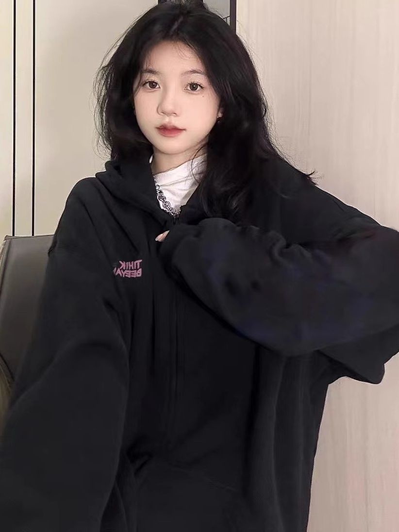 冬季加絨衛衣外套女2023新款爆款山東即墨韓系慵懶風連帽開衫外穿