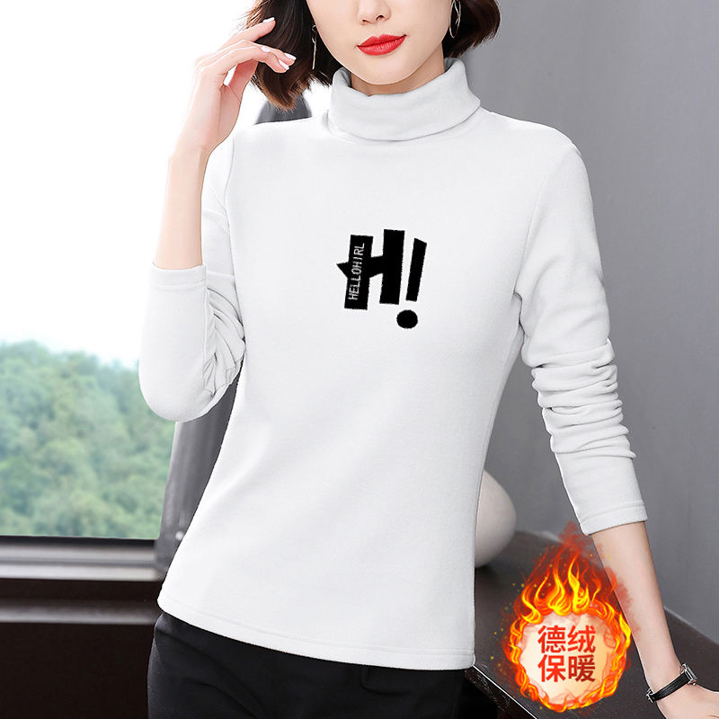 雙面德絨半高領打底衫女2023秋冬加厚長袖t恤女內襯高齡百搭上衣