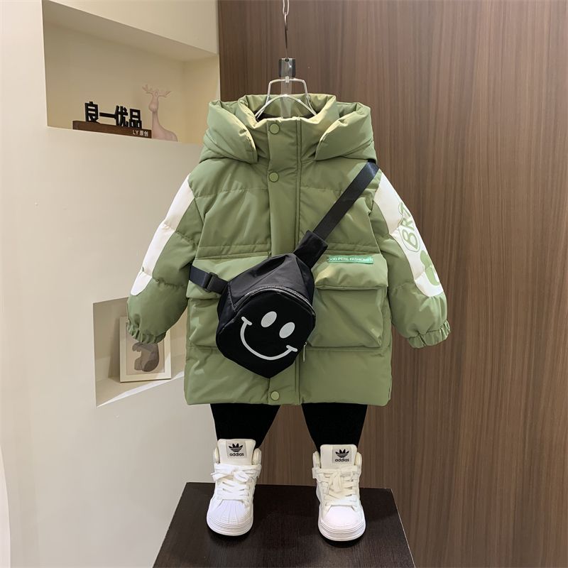 兒童羽絨服男童冬季中長款加厚外套2023新款痞帥寶寶冬裝保暖棉衣