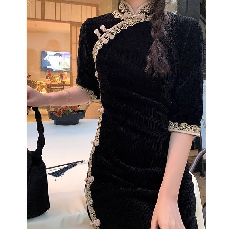 【晚風】高級新中式黑色旗袍女高端年輕款秋冬優雅2023新款連衣裙
