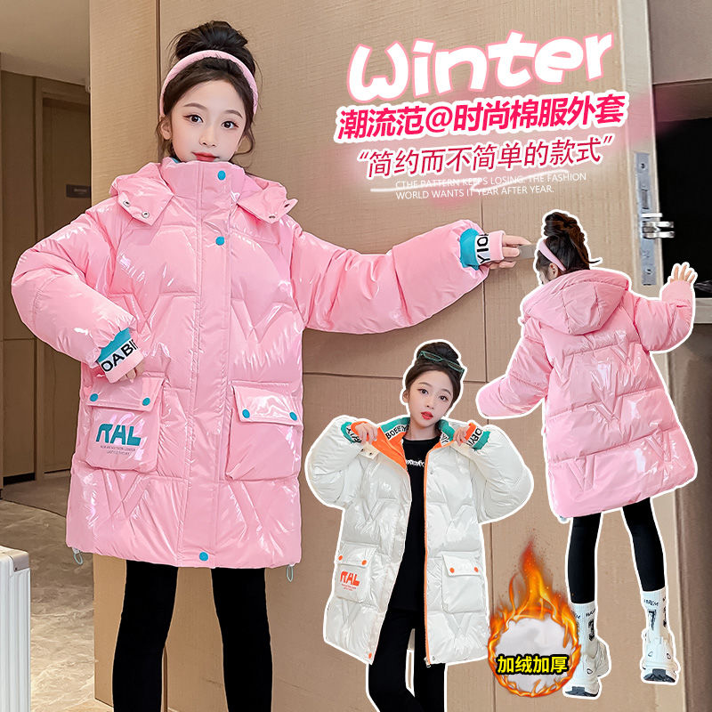 女童加厚棉衣中長款棉襖韓版女孩學生羽絨棉服中大童兒童亮皮免洗