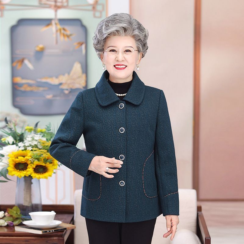 中老年人冬季外套衣服春秋款60到70歲奶奶毛呢上衣老太太大碼外穿