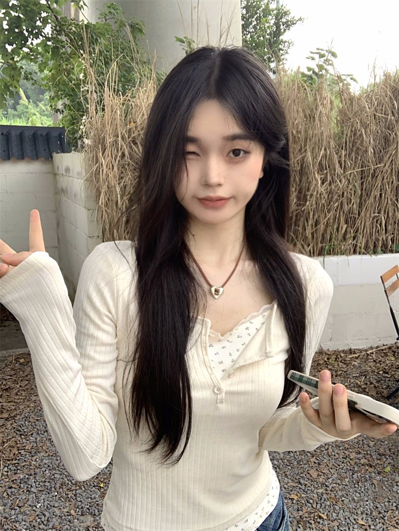甜辣妹假兩件碎花T恤女裝秋冬韓系bm內搭修身顯瘦短款打底衫上衣