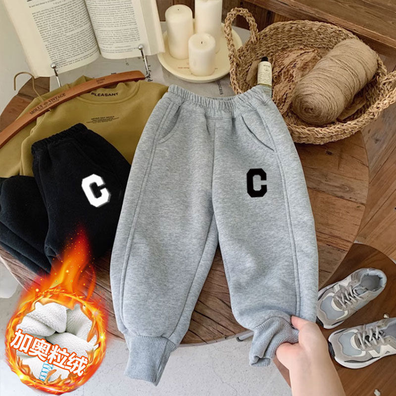 Boys' fleece pants autumn and winter  sports pants for children and middle-aged children new winter casual trousers baby pants thick style