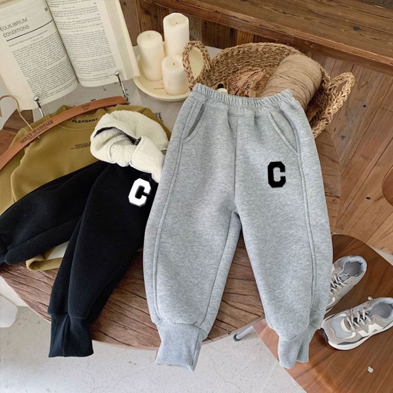 Boys' fleece pants autumn and winter  sports pants for children and middle-aged children new winter casual trousers baby pants thick style