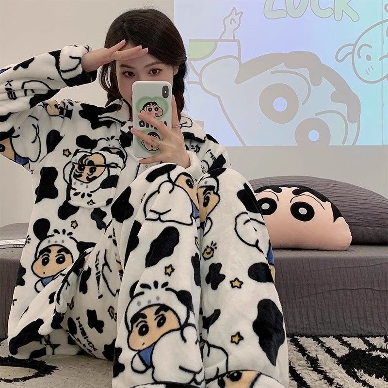 睡衣女士秋冬季新款加絨加厚珊瑚絨學生ins宿舍可外穿家居服冬天