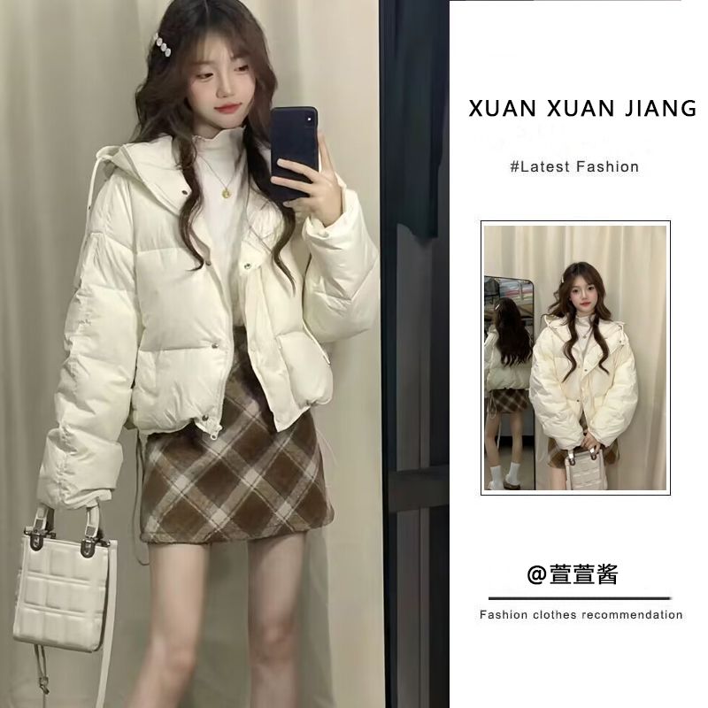 套裝女2023冬季新款學院風韓版小個子寬鬆棉衣外套高腰顯瘦半身裙