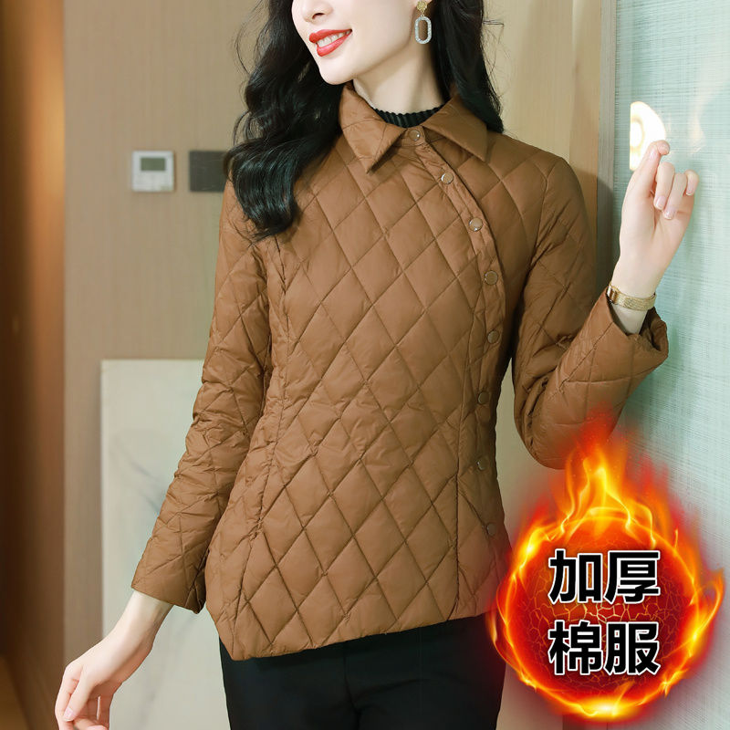 中式复古衬衫式棉服外套女冬新款季时尚轻薄保暖棉衣妈妈修身棉袄