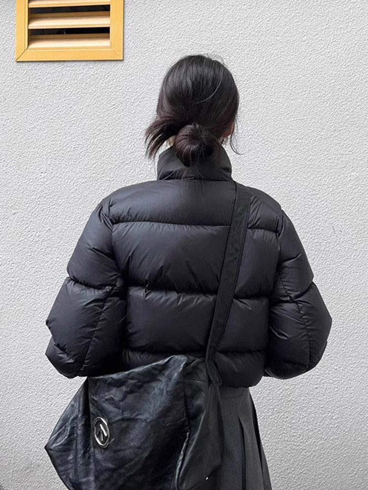 肯豆风短款羽绒服女冬季2023新款小个子韩版宽松白鸭绒面包服外套