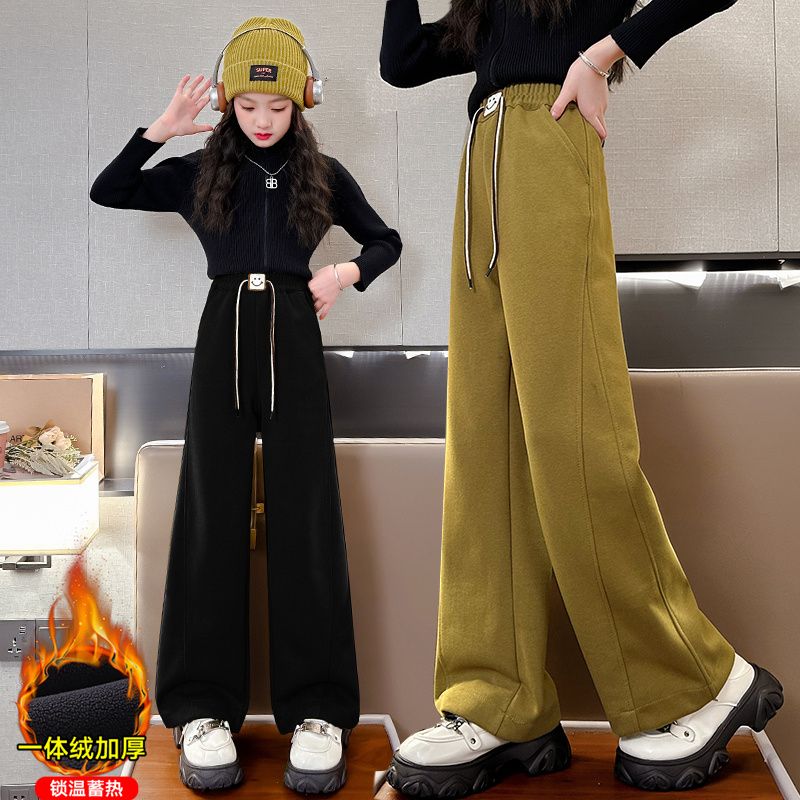 女童褲子秋冬裝兒童長褲中大童休閒褲寬鬆加絨加厚冬款保暖闊腿褲