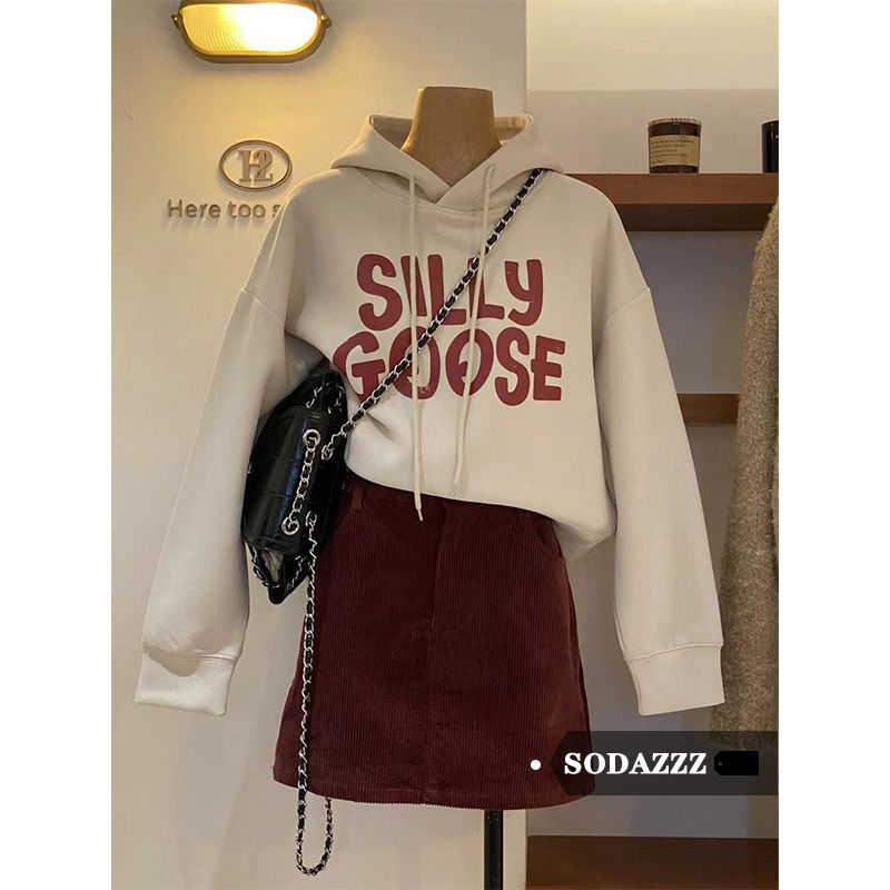 SODAZZZ Maillard hooded silver fox velvet thickened sweatshirt women's autumn and winter new short long-sleeved loose top