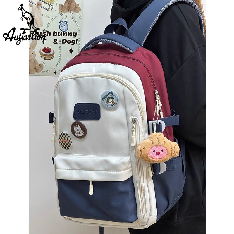 AUGTARLION contrasting color campus workwear school bag junior high school student high school student backpack large capacity computer backpack