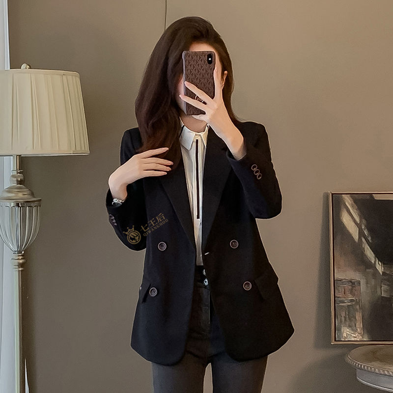 High-end autumn and winter black suit jacket for women 2023 new temperament casual Korean version slim waist thickened suit