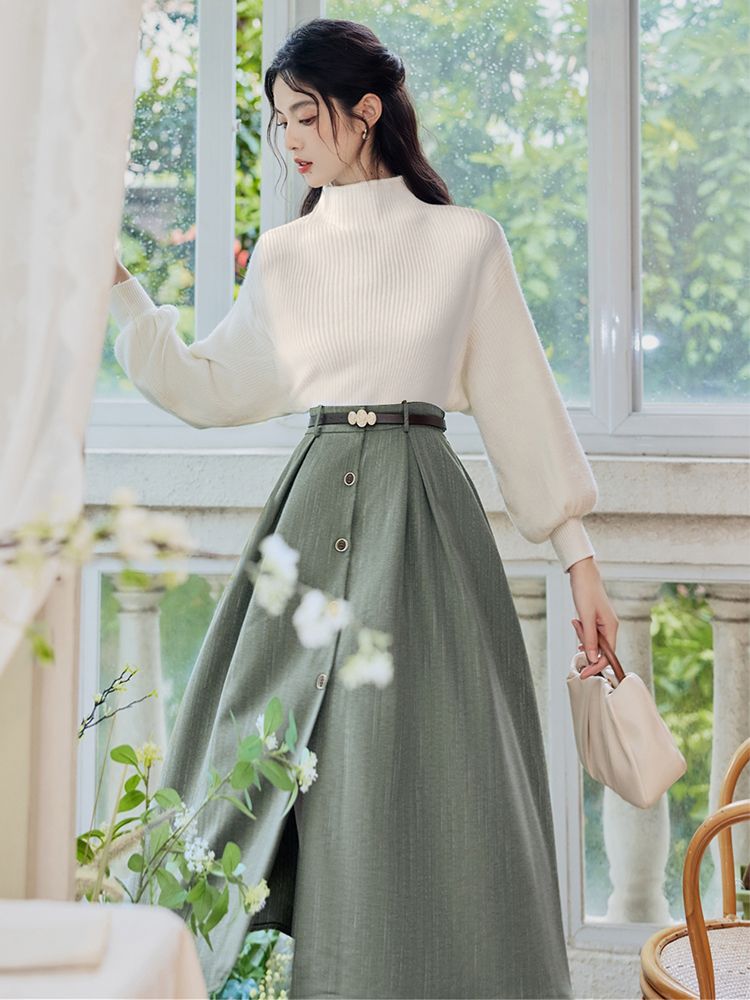 法式文藝復古秋冬季套裝連女款毛衣兩件套氣質小眾設計美拉德衣裙