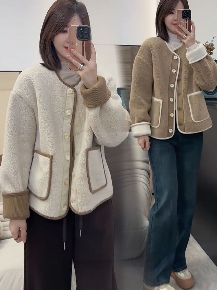 藍海奕諾2023冬季寬鬆顯瘦麂皮絨羊羔毛外套女小眾加厚皮毛一體潮