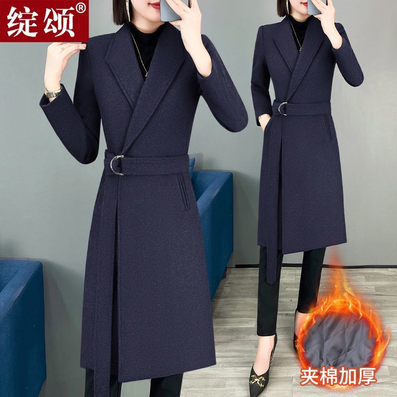 Mid-length business coat women's sales department winter thickened woolen coat work clothes woolen quilted OL work clothes