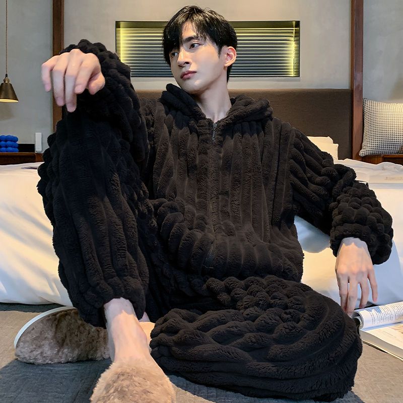 珊瑚絨睡衣男士冬季加厚加絨保暖冬天寬鬆家居服套裝秋冬款可外穿