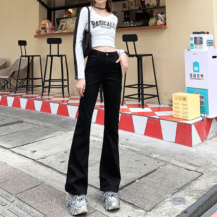 韓版微喇叭牛仔褲女秋冬2023年新款修身顯瘦小個子拖地馬蹄牛仔褲