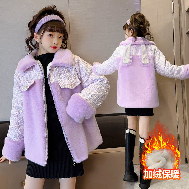女童女孩外套加绒加厚中大童冬季冬装新款韩版儿童仿皮爆款公主风