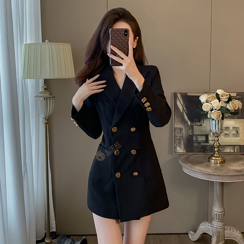 High-end black suit jacket women's dress 2024 new spring and autumn small mid-length suit top