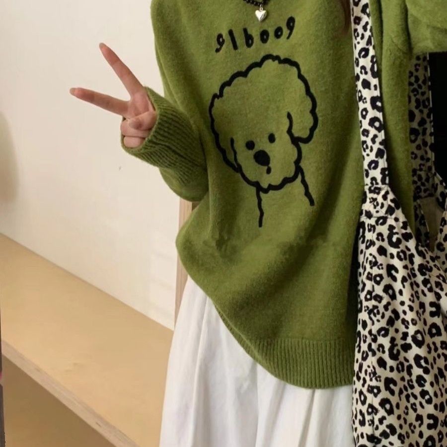 慵懶風橘色毛衣女秋冬2023新款 DOG卡通奶fufu超好看毛衣日系外穿