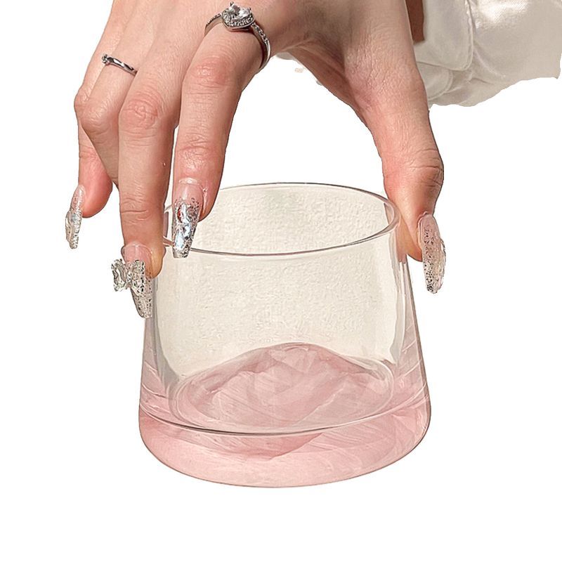 粉色富士山杯创意观山杯玻璃水杯家用女高级感洋酒杯子威士忌酒杯