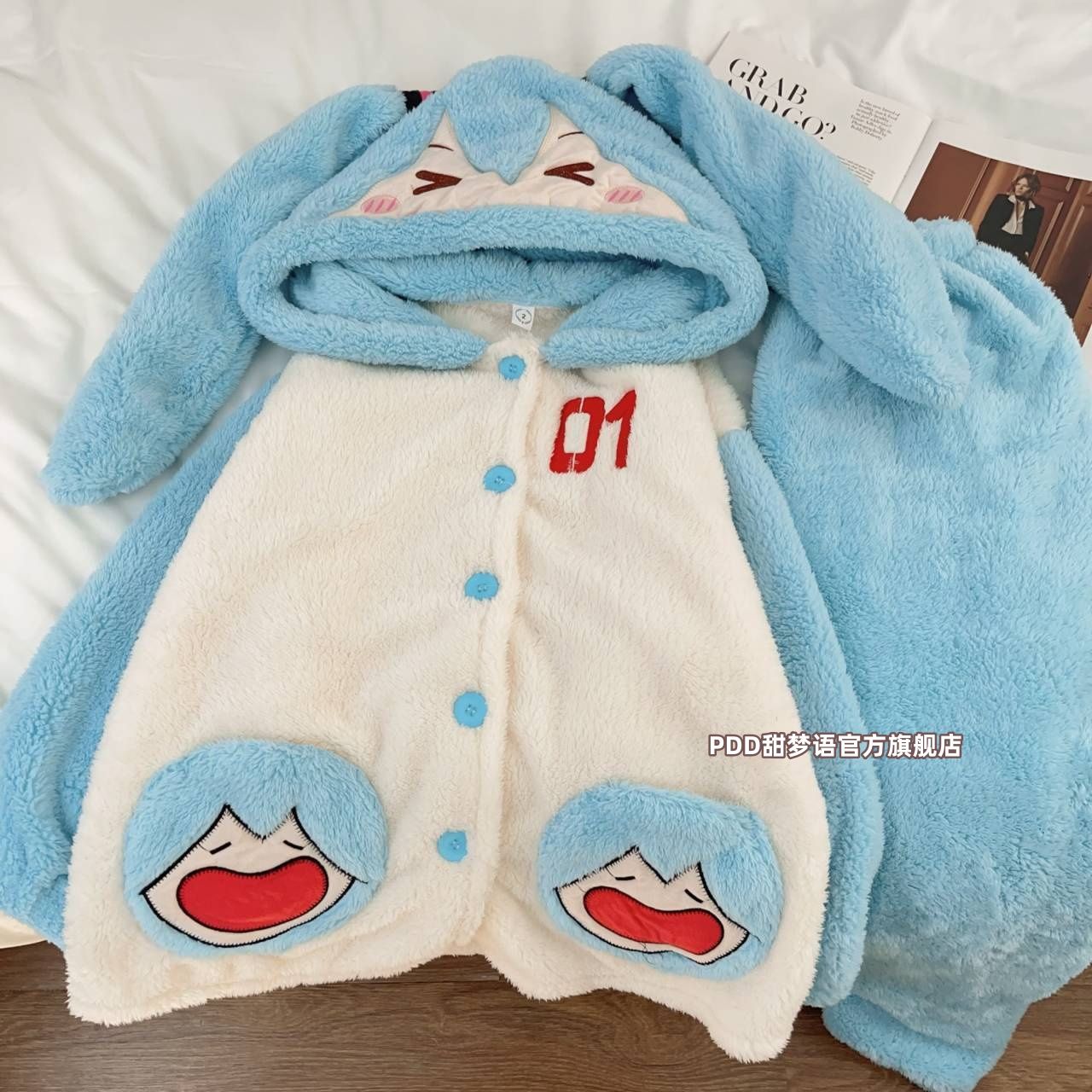 初音未來睡衣女冬季新款珊瑚絨可愛少女加厚保暖法蘭絨家居服套裝