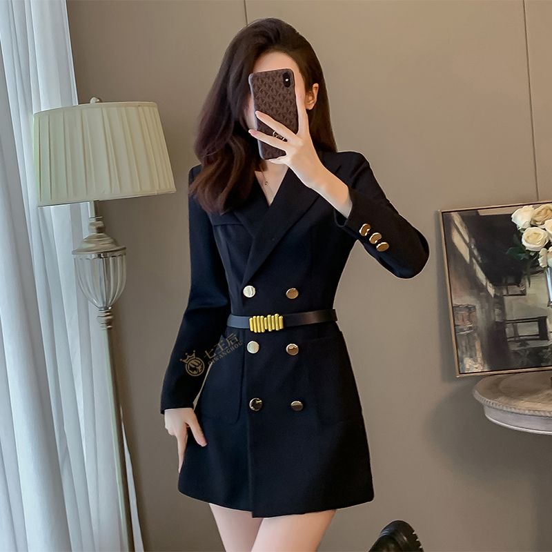 High-end black suit jacket women's dress 2024 new spring and autumn small mid-length suit top