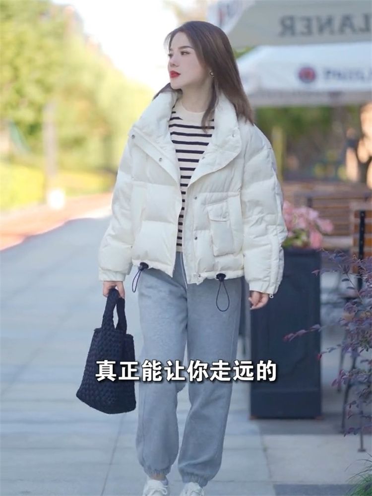 蓝海奕诺小个子洋气羽绒服女2023冬季新款短款宽松显瘦面包服外套
