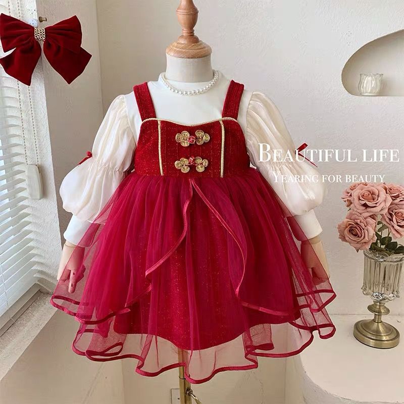 Girls Dress Winter Clothes 2023 New Plush Children's Princess Dress Set One-Year-Old Baby Dress Autumn and Winter