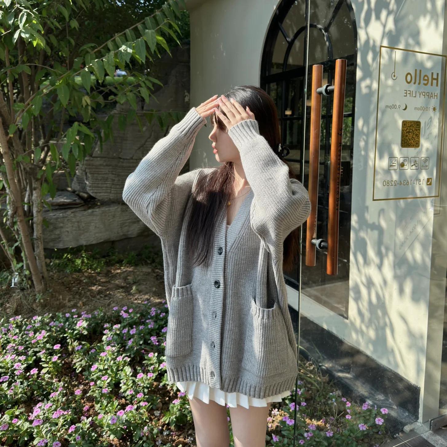 Gray 2023 Spring and Autumn New Japanese Retro Milk Sweater Lazy Knitted Jacket Cardigan Loose Top