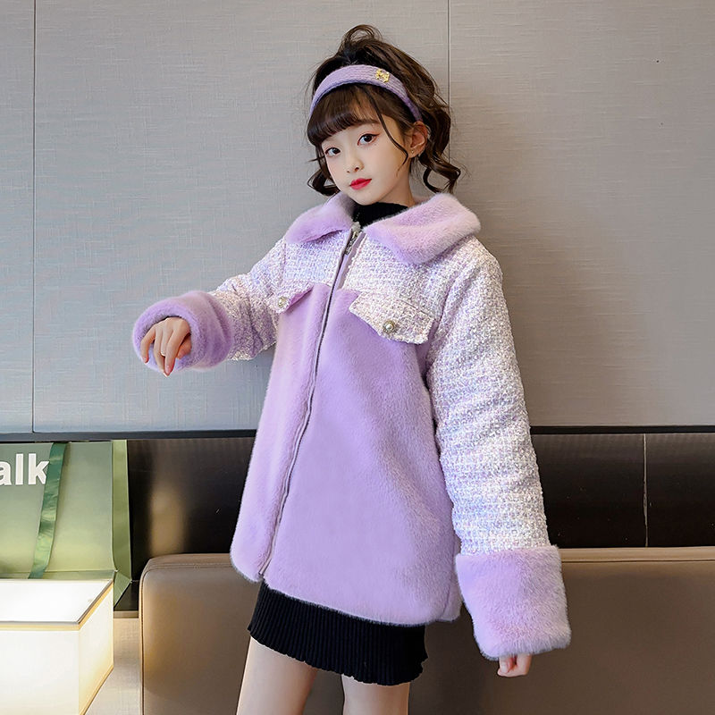 女童女孩外套加绒加厚中大童冬季冬装新款韩版儿童仿皮爆款公主风