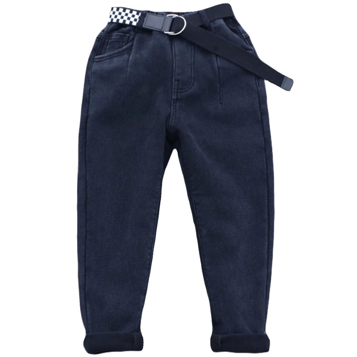 Boys' jeans in autumn and winter, thickened with velvet, new Korean style, fashionable and casual all-in-one velvet boys' pants for middle and large children