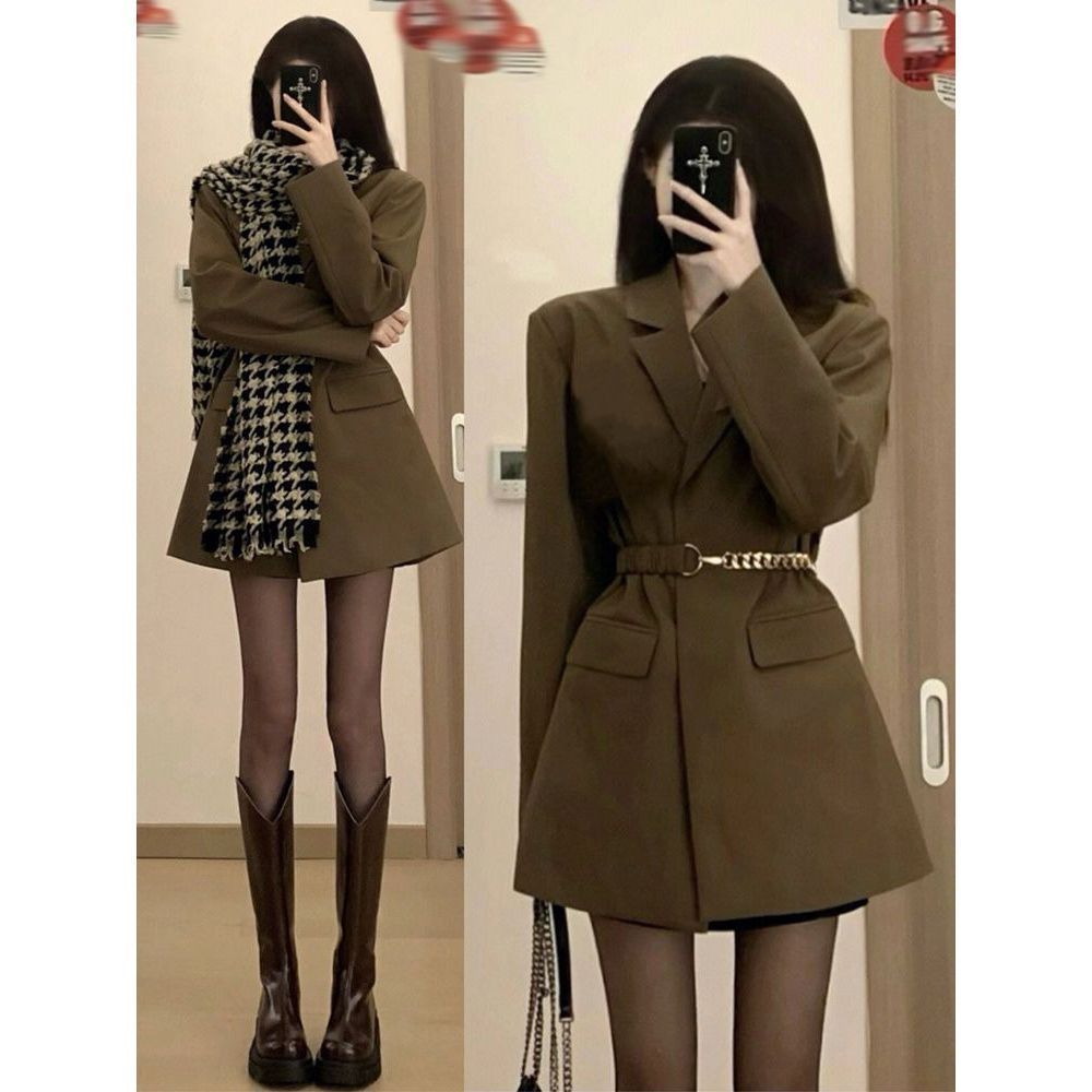 黑色西裝外套女春秋新款高級感韓系收腰顯瘦氣質網紅御姐炸街西服
