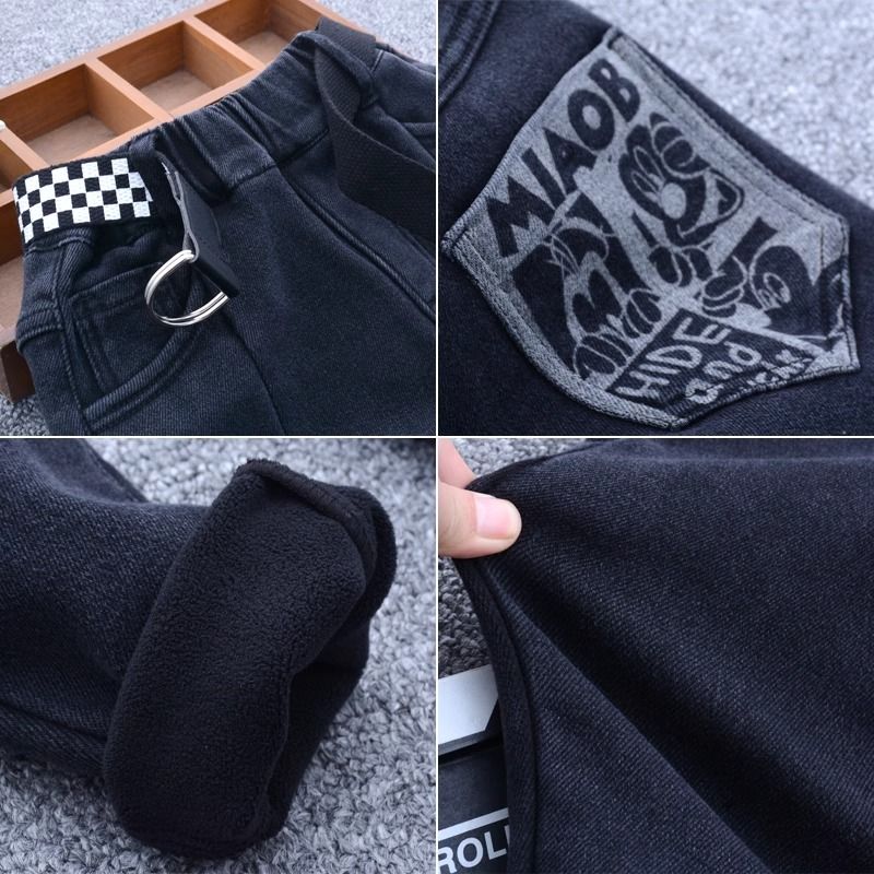 Boys' jeans in autumn and winter, thickened with velvet, new Korean style, fashionable and casual all-in-one velvet boys' pants for middle and large children