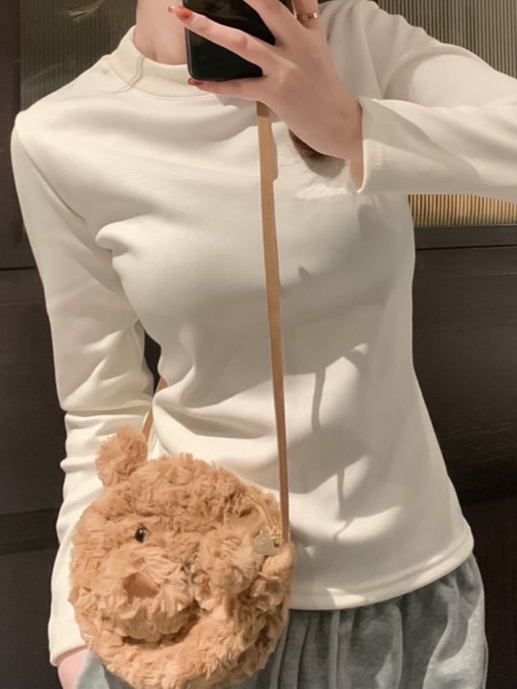 加絨加厚半高領T恤女冬季2023新款保暖彈力打底衫純色保暖上衣ins