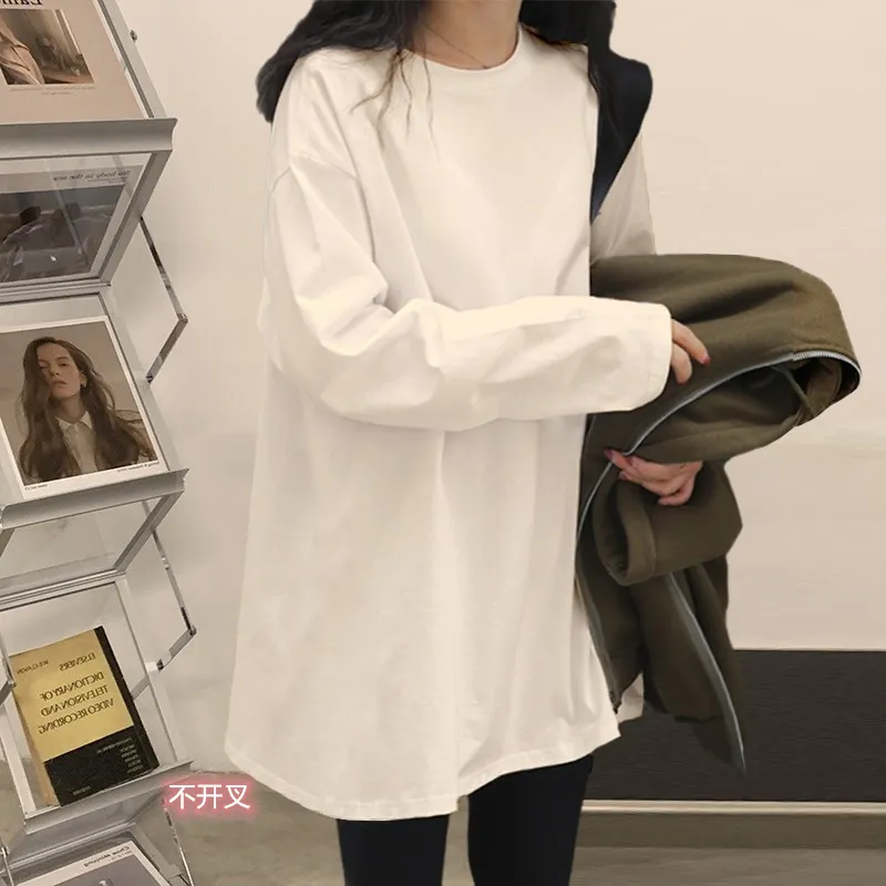白色德絨純棉打底衫內搭女ins秋冬新款中長款長袖t恤寬鬆上衣衛衣