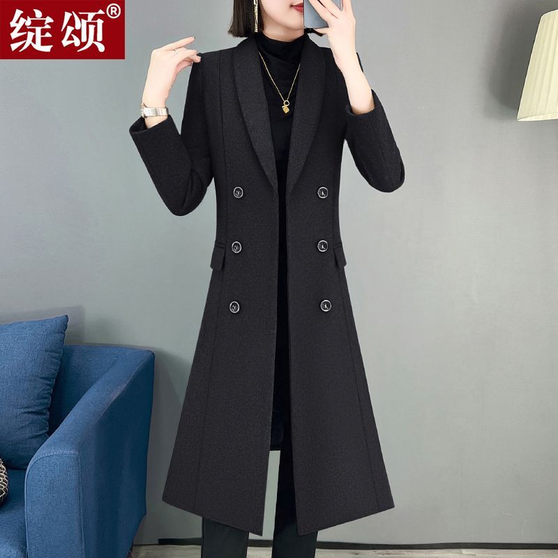 Black professional suit jacket for women in autumn and winter thickened quilted windbreaker, high-end OL casual mid-length coat suit