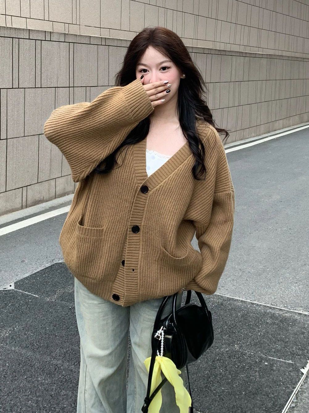 New Autumn and Winter Retro College Style Sweater Jacket Women's Casual Slim Loose Long Sleeve Knitted Maillard Cardigan