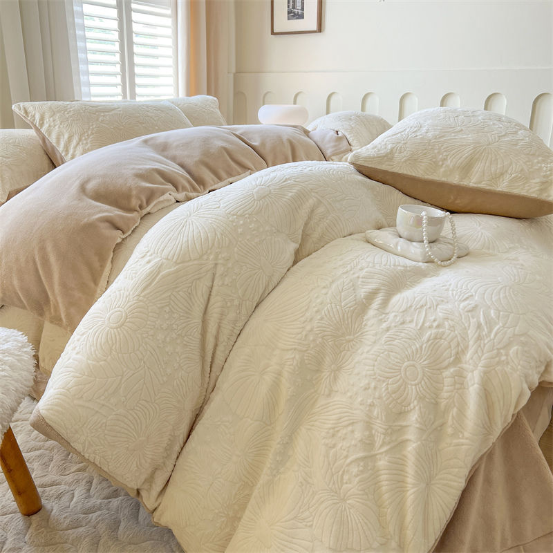 冬季加厚牛奶绒四件套法兰绒床上床笠加绒床品珊瑚绒双面被套床单
