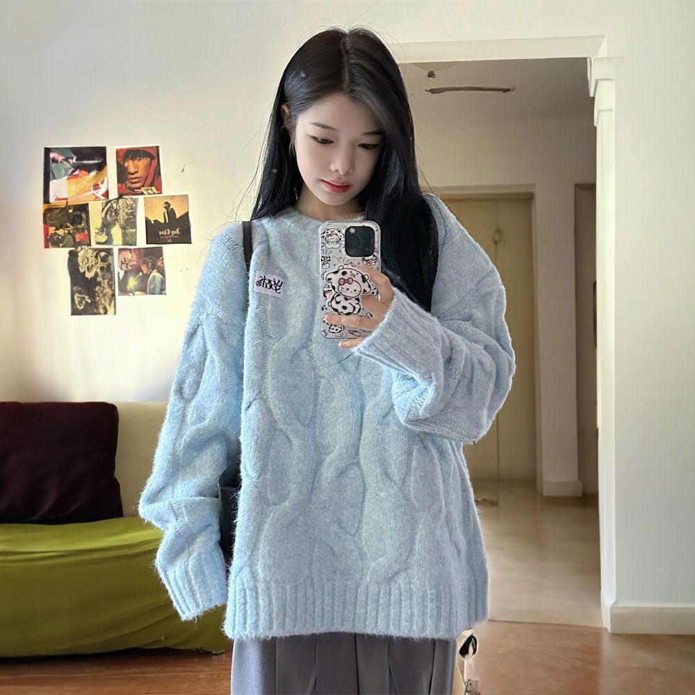 復古慵懶風設計感麻花毛衣女2023秋冬加厚韓小眾外穿長袖套頭上衣