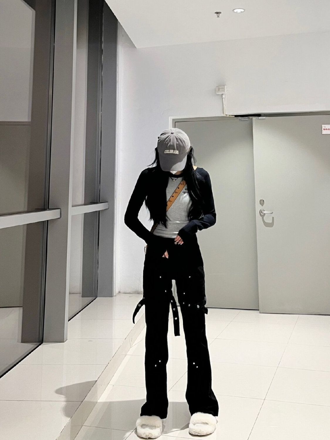 美式高街vibe風微喇牛仔褲女2023秋冬新款寬鬆直筒褲黑色褲子國潮