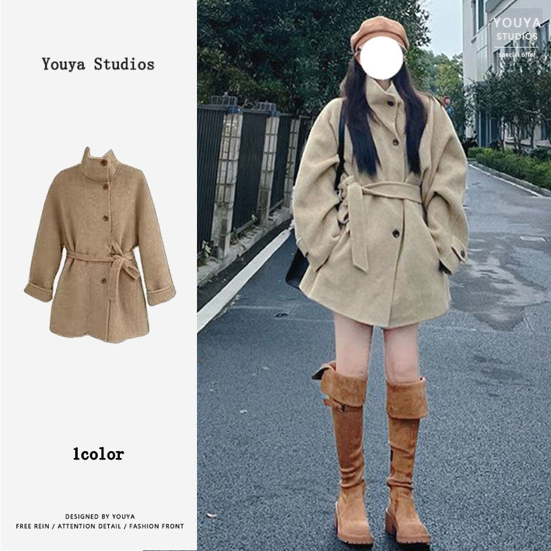 毛呢外套女秋冬新款韓版高領中長款氣質加厚高級感小個子呢子大衣