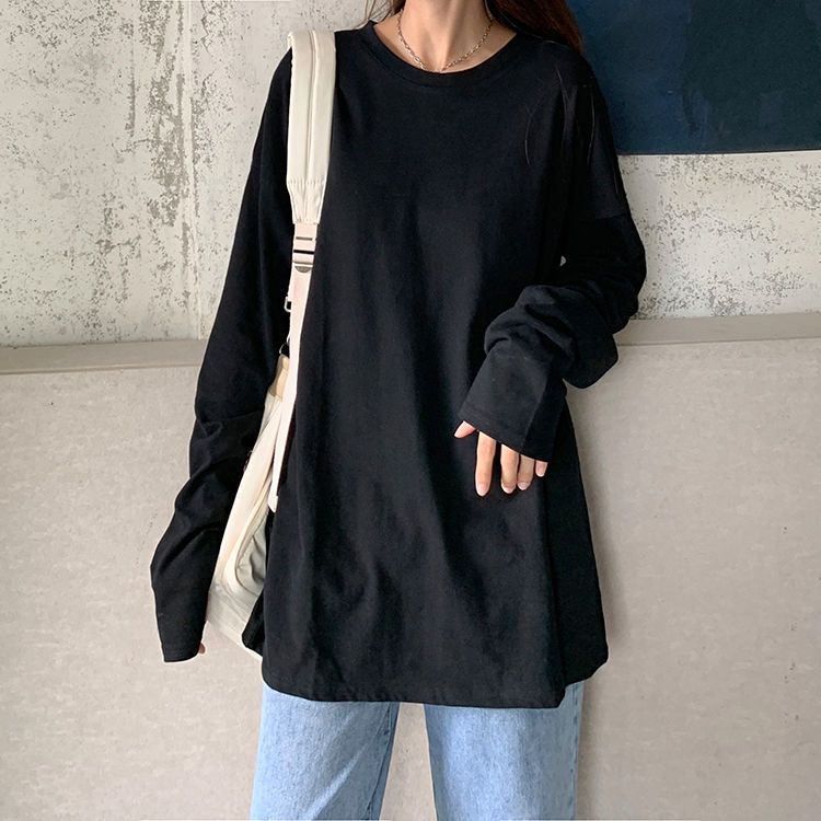 Heavy cotton black versatile top t-shirt fashion Korean version ins trendy brand pullover sweatshirt bottoming shirt for autumn and winter